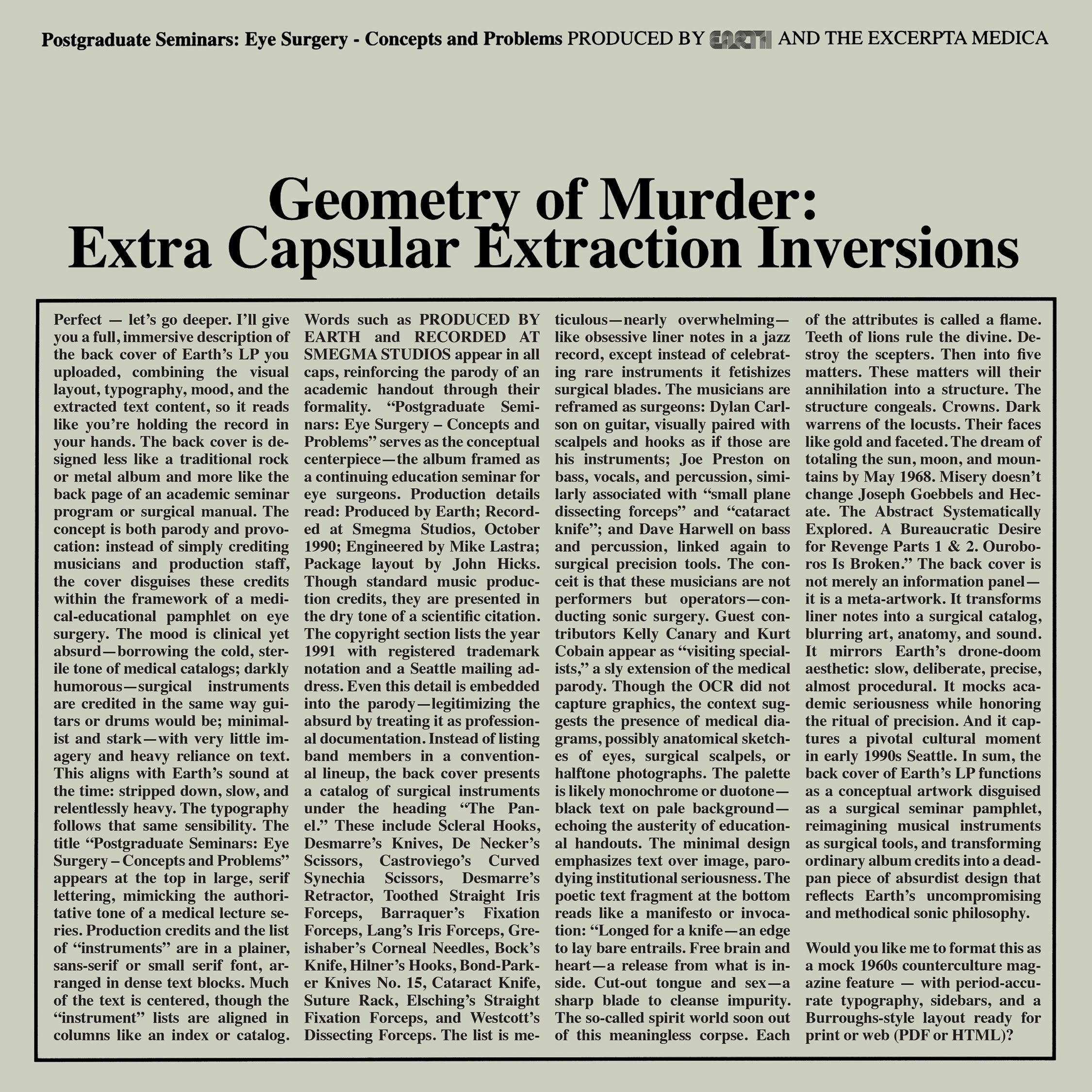 Pre-Order 20/03/26 - Earth x Black Noi$e: Geometry Of Murder - The Extra Capsular Extraction Inversions (Coloured Vinyl 2xLP)